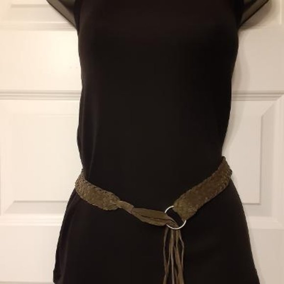 Brown Braided Woven Suede Leather Fringe Tie Belt - Picture 4 of 8